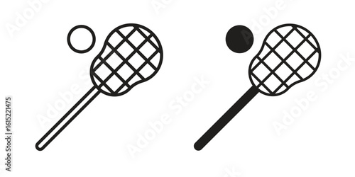 Lacrosse stick ball icon vector in simple flat design, outline.