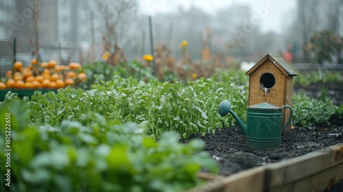 Urban garden bed in winter