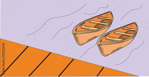 The Illustration of wooden boat