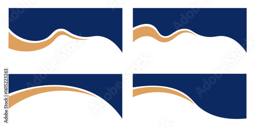 Blue Gold Wave Abstract Shape Border and Corner Frame Vector Set Collection. Decorative Elements Corners, Borders, and Frames.
