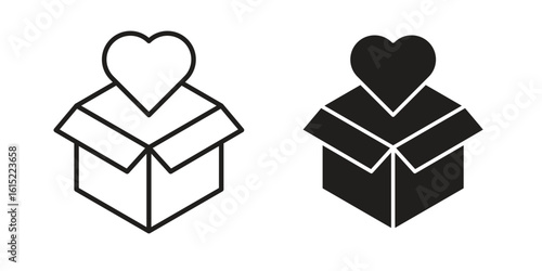 Donation box icon vector in simple flat design, outline.