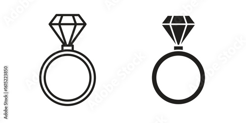 Diamond ring icon vector in simple flat design, outline.