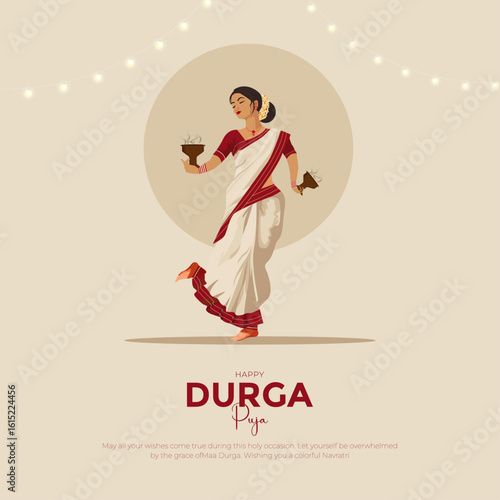 Happy Durga pooja post and flyer template. Navratri 9 days celebration Durga Puja Subh Navratri, modern and minimal creative poster vector illustration