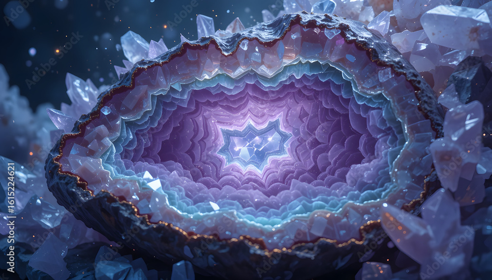 Obraz premium Purple Geode Crystal Formation with Layered Concentric Textures