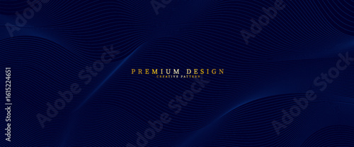 Elegant dark blue abstract background with fine flowing lines and premium text. Perfect for luxury branding, modern presentations, and professional design use.