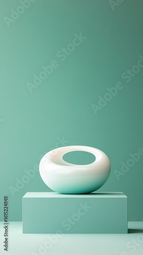 Minimalist white object on teal pedestal