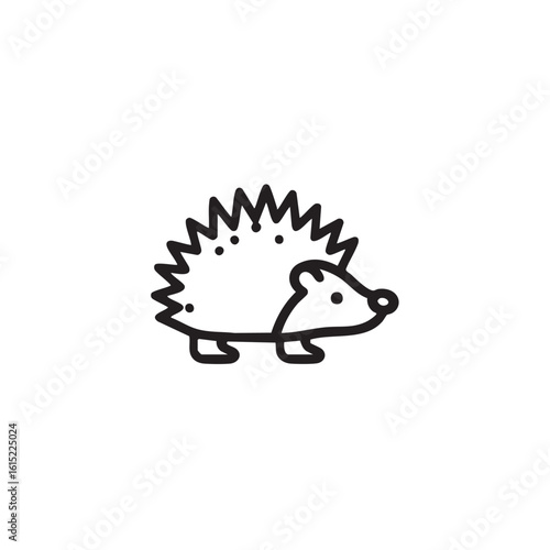 A simple line drawing of a cute hedgehog.
