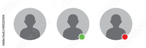 User Profile Status Icons – Gray Avatars with Online and Offline Indicators in Circle Badges