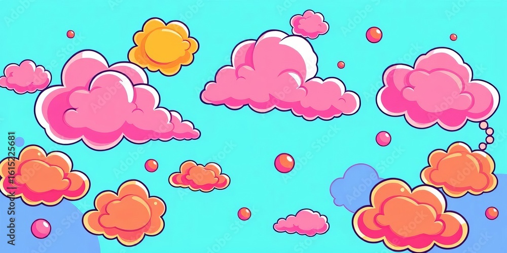 Obraz premium Vibrant cartoon bubble cloud background in pop art style, vector illustration, pop art, pastel