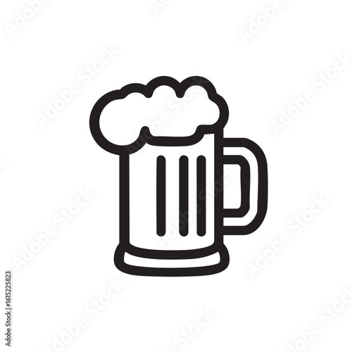  A simple line drawing of a stein of foamy beer.