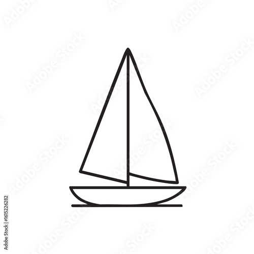 A line drawing of a sailboat with a single mast and two sails.