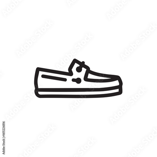 A black and white line drawing of a deck shoe.