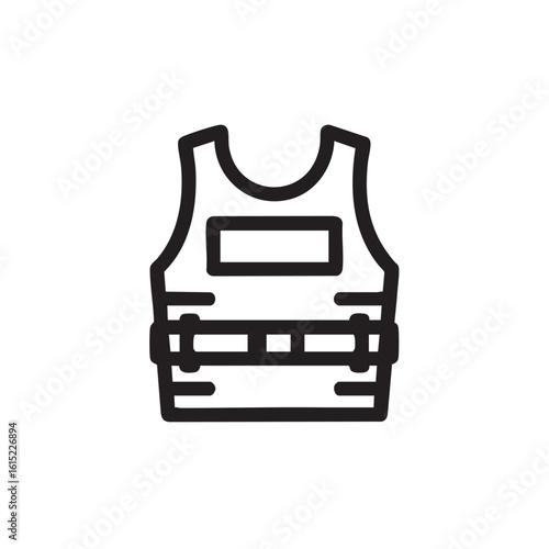 A black and white line drawing of a bulletproof vest.