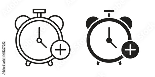 Alarm plus icon vector in simple flat design, outline.