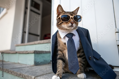 Cool Cat in Sunglasses and Suit – Stylish Generative AI Character Portrait.