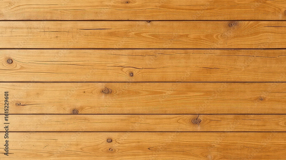 Fototapeta premium Warm and inviting wooden plank surface featuring horizontal grain patterns and natural wood knots for a rustic touch
