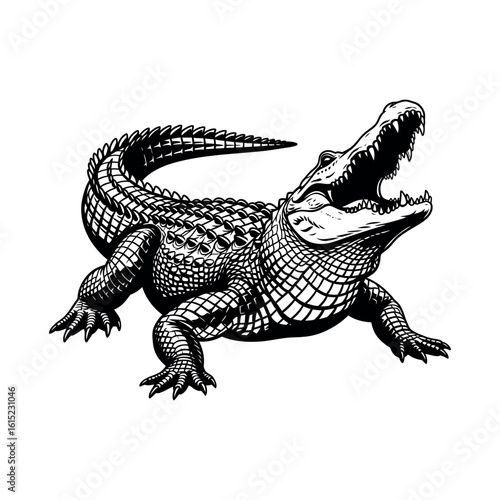 Silhouette of an alligator in profile isolated on white background