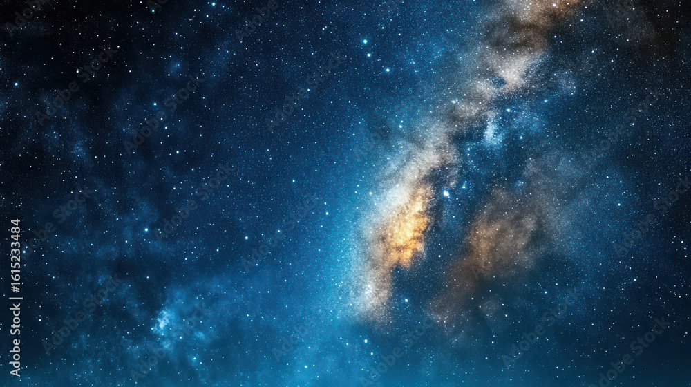 Fototapeta premium Vast galaxy filled with stars and cosmic dust, showcasing deep blue and orange hues