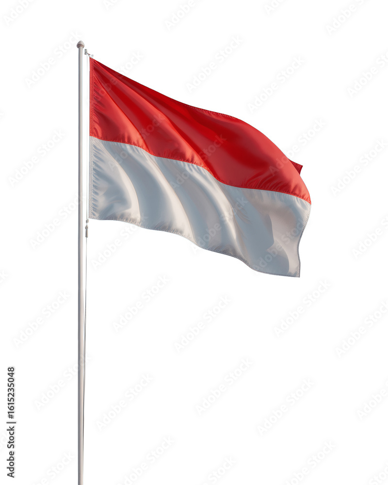 Indonesian flag waving proudly on a flagpole against a transparent background Indonesian flag waving proudly on a flagpole against a transparent background