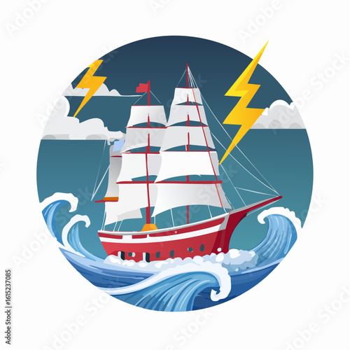 Majestic Sailing Ship Braving Stormy Seascape