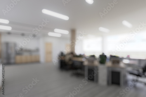 Wallpaper Mural Blurred office interior with natural wooden elements and green plants, creating a calm and collaborative workspace. Torontodigital.ca