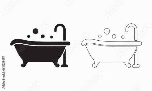 Simple Bath Tub Icons in Solid and Outline Style for Web, App, and Print Use
