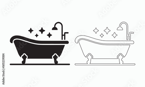 Simple Bath Tub Icons in Solid and Outline Style for Web, App, and Print Use
