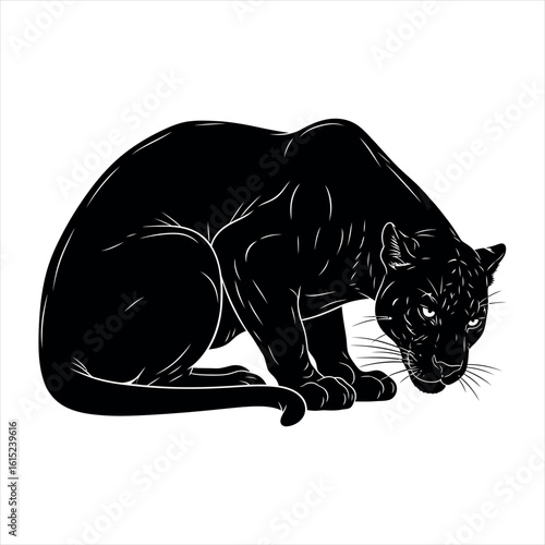 Majestic panther silhouette on a clean white background isolated on white background