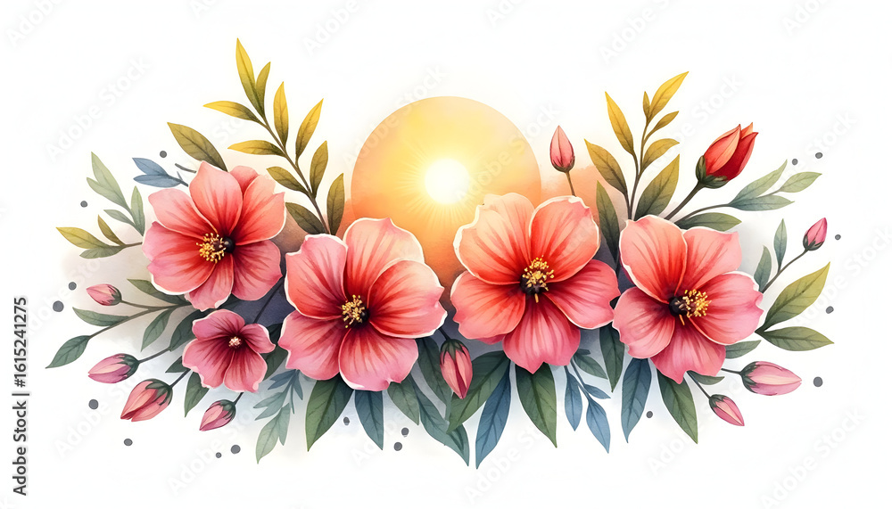 Obraz premium Floral Border with Pink Flowers and Gentle Light on White