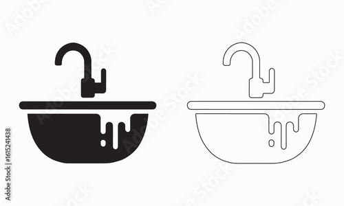 Sink Icon Collection in Solid and Outline Style for Interior and Plumbing Decor
