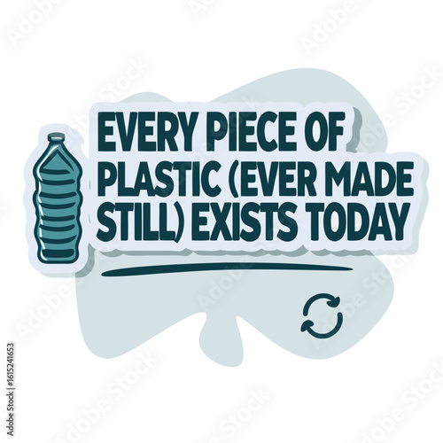 Environmental awareness illustration showing the persistence of plastic waste with a bottle and recycling symbol