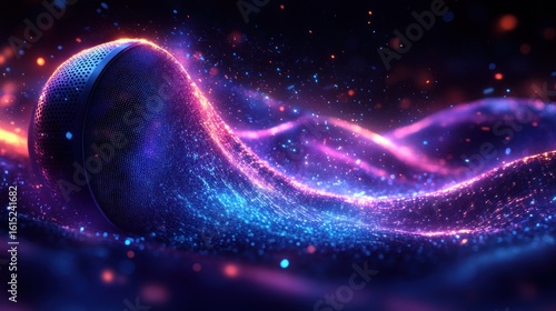 Abstract sphere in vibrant, swirling particles