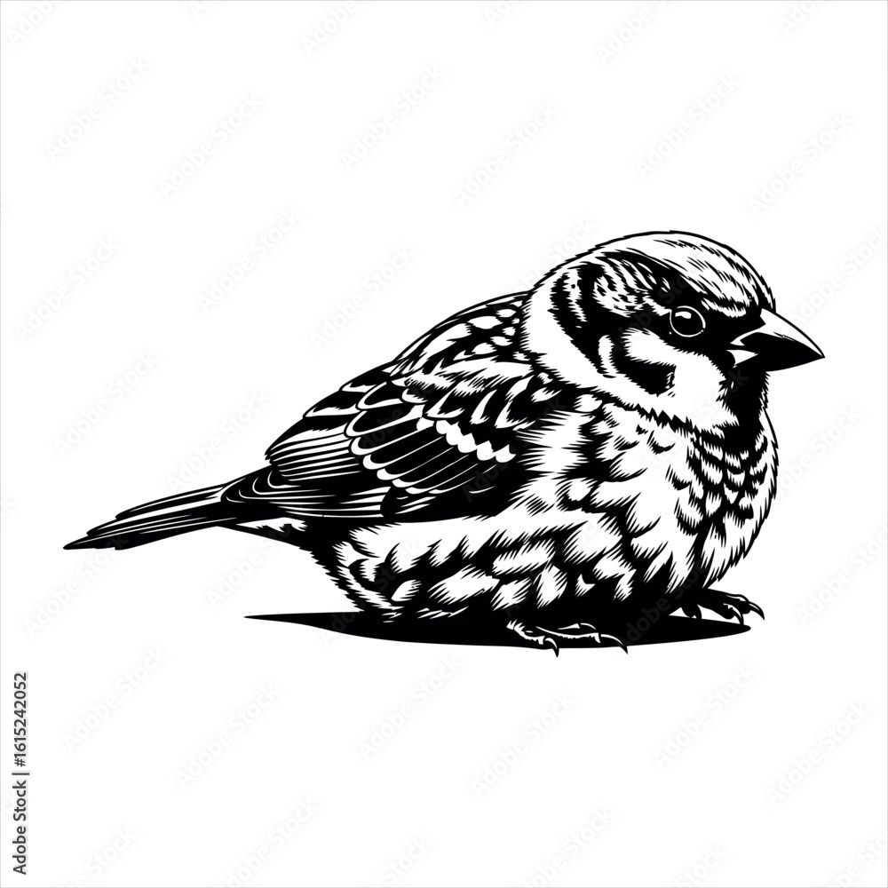 Fototapeta premium Graceful sparrow in flight silhouette isolated on white background