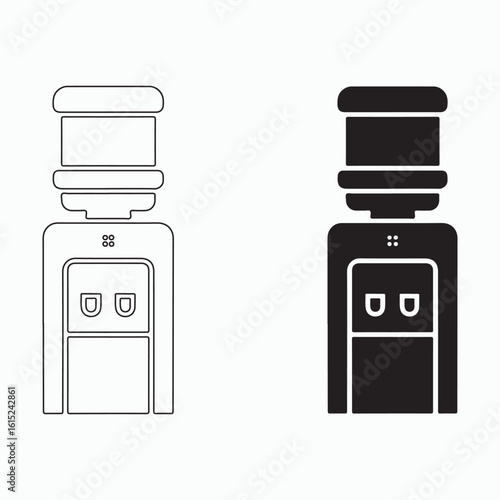 Modern Water Dispenser Icon Set in Solid and Outline Style for Home and Office
