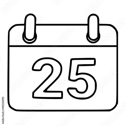 Hanging calendar with date number twenty five in doodle black and white style