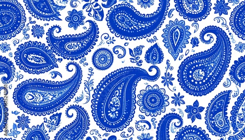 Blue paisley pattern on white (1)