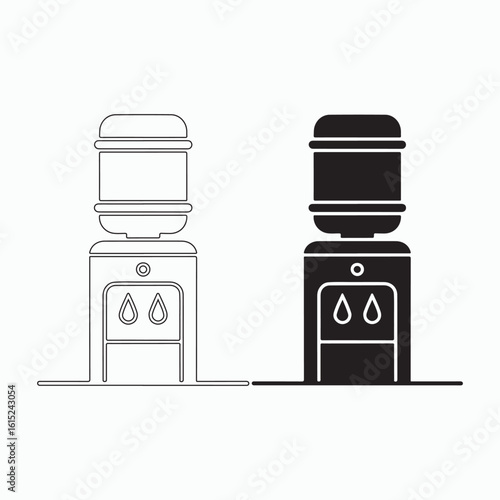 Modern Water Dispenser Icon Set in Solid and Outline Style for Home and Office
