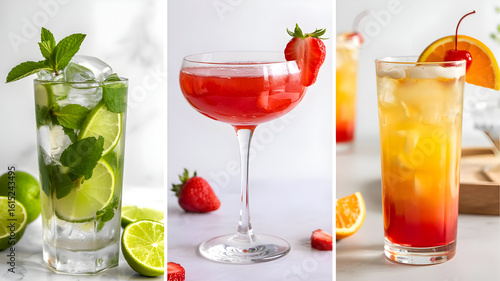 Refreshing summer cocktails mojito strawberry daiquiri tequila sunrise drinks alcohol beverage recipes