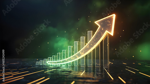 Stock market growth chart with arrow business investment and financial success concept background design