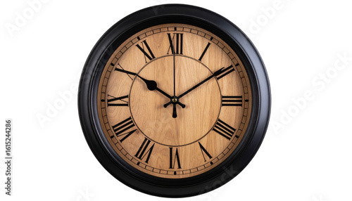 Wallpaper Mural Black Round wooden wall clock in classic design showing time on a rustic background cutout isolated on transparent bg, cutout png Torontodigital.ca