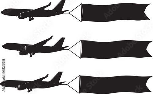 Airplane towing blank banner aircraft flag, airplane, aircraft, jet, banner, flag, towing, flying, sky, travel, advertising, promotion, blank, empty, space, copy, message, transport, aviation, silhoue