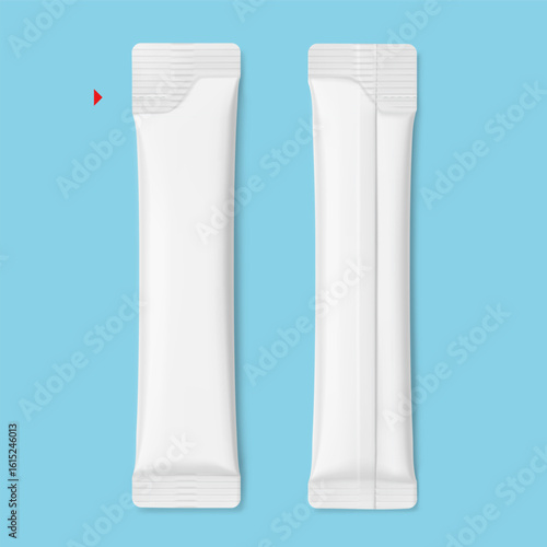 Blank package stick mockup. Flat lay view. Vector illustration isolated on grey background. Can be use for food, cosmetic, medicine and etc. EPS10.