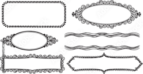 Ornate decorative borders and wavy lines black white, black, white, ornate, decorative, borders, frames, wavy, lines, vintage, scrollwork, flourishes, graphic design, elements, shapes, patterns, calli