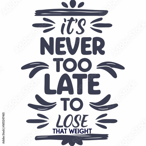 Motivational Weight Loss Quote Design It s Never Too Late to Lose That Weight Typography