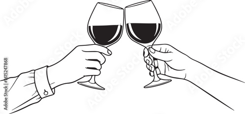 Two hands clinking wine glasses celebration toast, hands, wine glasses, clinking, celebration, toast, beverage, drink, party, social, gathering, event, formal, casual, cheers, friendship, connection, 