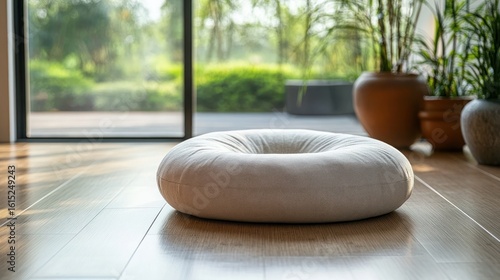 Beige round floor cushion
