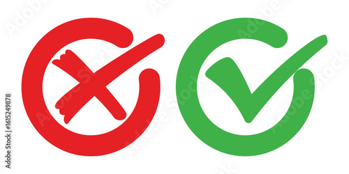Green check mark red cross mark icon set Isolated tick symbols checklist signs approval badge Vector illustration Free Download Green check mark red cross mark icon set Isolated tick symbols checklist signs approval badge Vector illustration - GFXLoad