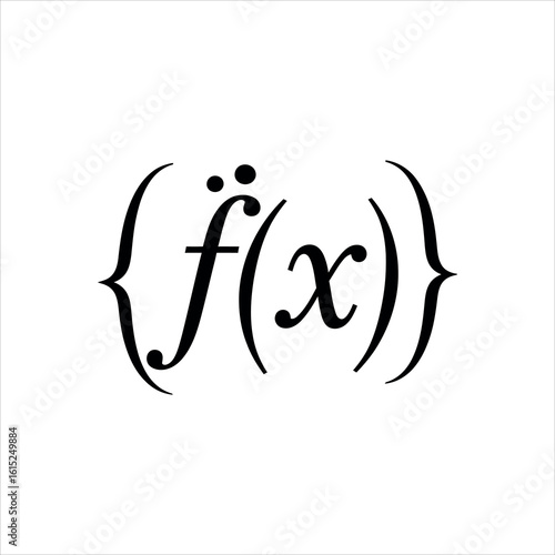 Black mathematical function notation f of x enclosed in curly braces mathematics f(x