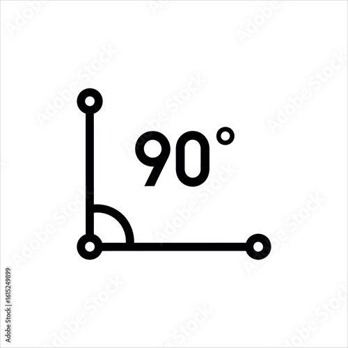 Black ninety degree angle symbol with circular endpoints on white background ninety degrees 90 degrees