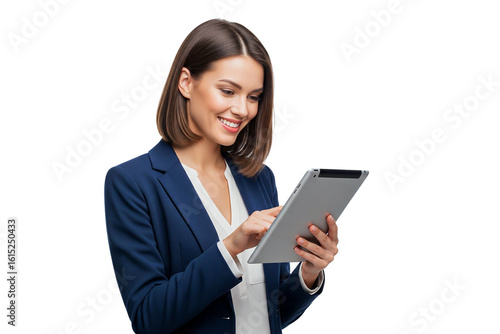 young beauty business woman with laptop isolated on white